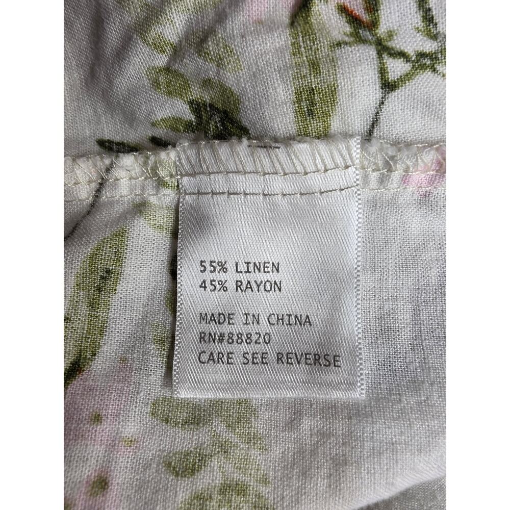 JNY Jones New York 2X Linen Blend Floral Peplum Blouse Roll Tab Sleeves White - Picture 5 of 7